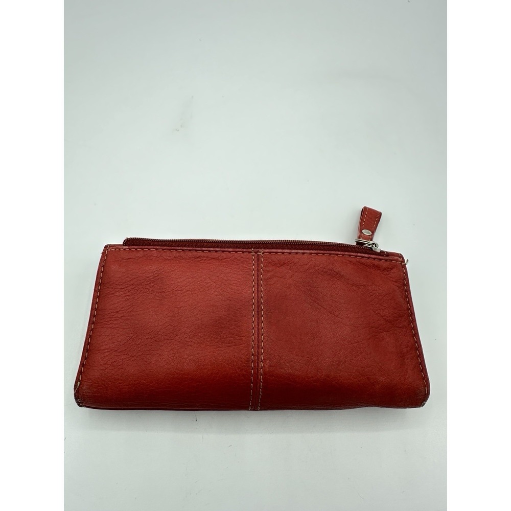 Fossil Red Leather Clutch Wallet Wristlet Organizer Women's Snap Zip - Picture 7 of 10